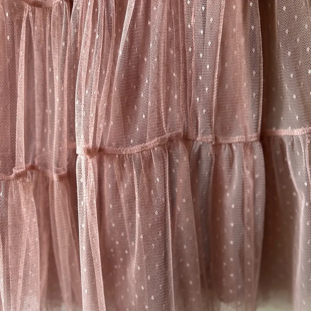 BY ANTHROPOLOGIE Serena Dusty Blush Tiered Tulle Maxi Skirt Size Small - Picture 5 of 11